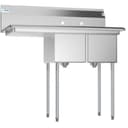 43 in. Two Compartment Stainless Steel Commercial Sink with Drainboard, Bowl Size 12"x 16"x 10 view 2