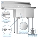 43 in. Two Compartment Stainless Steel Commercial Sink with Drainboard, Bowl Size 12"x 16"x 10 view 10