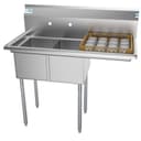 43 in. Two Compartment Stainless Steel Commercial Sink with Drainboard, Bowl Size 12"x 16"x 10 view 1