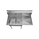 43 in. Two Compartment Stainless Steel Commercial Sink with Drainboard, Bowl Size 12"x 16"x 10 view 3