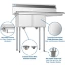 43 in. Two Compartment Stainless Steel Commercial Sink with Drainboard, Bowl Size 12"x 16"x 10 view 12