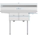 52 in. Two Compartment Stainless Steel Commercial Sink with 2 Drainboards, Bowl Size 14"x 16"x 11 view 9
