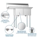 43 in. Two Compartment Stainless Steel Commercial Sink with Drainboard, Bowl Size 14"x 16"x 11 view 11