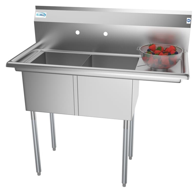 43 in. Two Compartment Stainless Steel Commercial Sink with Drainboard, Bowl Size 14"x 16"x 11