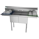 60 in. Two Compartment Stainless Steel Commercial Sink with 2 Drainboards, Bowl Size 15"x 15"x 12 view 1