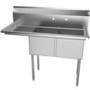 48 in. Two Compartment Stainless Steel Commercial Sink with 2 Drainboards, Bowl Size 15"x 15"x 12 view 2