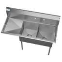 48 in. Two Compartment Stainless Steel Commercial Sink with 2 Drainboards, Bowl Size 15"x 15"x 12 view 6