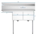 48 in. Two Compartment Stainless Steel Commercial Sink with 2 Drainboards, Bowl Size 15"x 15"x 12 view 10