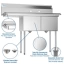 48 in. Two Compartment Stainless Steel Commercial Sink with 2 Drainboards, Bowl Size 15"x 15"x 12 view 11