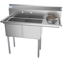 48 in. Two Compartment Stainless Steel Commercial Sink with Drainboard, Bowl Size 15"x 15"x 12 view 1