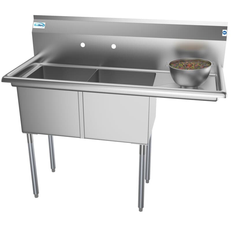 48 in. Two Compartment Stainless Steel Commercial Sink with Drainboard, Bowl Size 15"x 15"x 12
