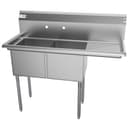 48 in. Two Compartment Stainless Steel Commercial Sink with Drainboard, Bowl Size 15"x 15"x 12 view 8