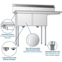 48 in. Two Compartment Stainless Steel Commercial Sink with Drainboard, Bowl Size 15"x 15"x 12 view 12
