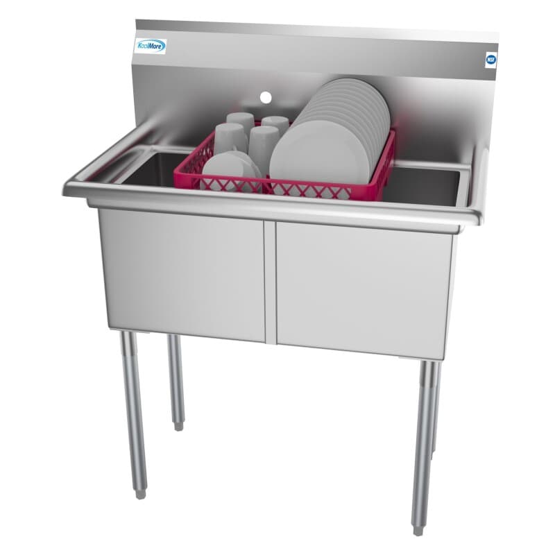 36 in. Two Compartment Stainless Steel Commercial Sink, Bowl Size 15"x 15"x 12