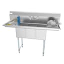 54 in. Three Compartment Stainless Steel Commercial Sink with Faucet and Drainboards, Bowl Size 10"x 10"x 14 view 1
