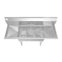 54 in. Three Compartment Stainless Steel Commercial Sink with Faucet and Drainboards, Bowl Size 10"x 10"x 14 view 2