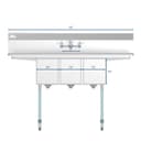 54 in. Three Compartment Stainless Steel Commercial Sink with Faucet and Drainboards, Bowl Size 10"x 10"x 14 view 7