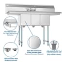 54 in. Three Compartment Stainless Steel Commercial Sink with Faucet and Drainboards, Bowl Size 10"x 10"x 14 view 9
