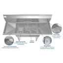 54 in. Three Compartment Stainless Steel Commercial Sink with Faucet and Drainboards, Bowl Size 10"x 10"x 14 view 10