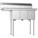 45 in. Three Compartment Stainless Steel Commercial Sink with Drainboard, Bowl Size 10"x 14"x 10 view 2