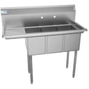45 in. Three Compartment Stainless Steel Commercial Sink with Drainboard, Bowl Size 10"x 14"x 10 view 5