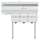 45 in. Three Compartment Stainless Steel Commercial Sink with Drainboard, Bowl Size 10"x 14"x 10 view 10