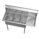 45 in. Three Compartment Stainless Steel Commercial Sink with Drainboard, Bowl Size 10"x 14"x 10 view 5