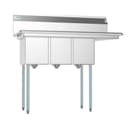 45 in. Three Compartment Stainless Steel Commercial Sink with Drainboard, Bowl Size 10"x 14"x 10 view 6