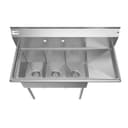 45 in. Three Compartment Stainless Steel Commercial Sink with Drainboard, Bowl Size 10"x 14"x 10 view 7