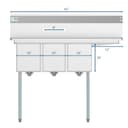 45 in. Three Compartment Stainless Steel Commercial Sink with Drainboard, Bowl Size 10"x 14"x 10 view 11