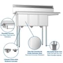 45 in. Three Compartment Stainless Steel Commercial Sink with Drainboard, Bowl Size 10"x 14"x 10 view 12