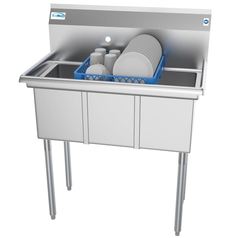 36 in. Three Compartment Stainless Steel Commercial Sink, Bowl Size 10" x 14" x 10