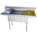 60 in. Three Compartment Stainless Steel Commercial Sink With Drainboards, Bowl Size 12"x 16"x 10 view 1