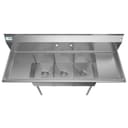 60 in. Three Compartment Stainless Steel Commercial Sink With Drainboards, Bowl Size 12"x 16"x 10 view 6