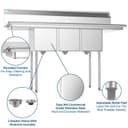 60 in. Three Compartment Stainless Steel Commercial Sink With Drainboards, Bowl Size 12"x 16"x 10 view 10