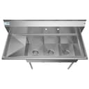 51 in. Three Compartment Stainless Steel Commercial Sink with Drainboard, Bowl Size 12"x 16"x 10 view 3