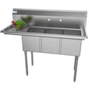 51 in. Three Compartment Stainless Steel Commercial Sink with Drainboard, Bowl Size 12"x 16"x 10 view 4