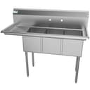 51 in. Three Compartment Stainless Steel Commercial Sink with Drainboard, Bowl Size 12"x 16"x 10 view 8