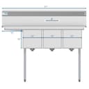 51 in. Three Compartment Stainless Steel Commercial Sink with Drainboard, Bowl Size 12"x 16"x 10 view 10