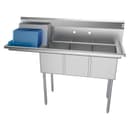 55 in. Three Compartment Stainless Steel Commercial Sink with Drainboard, Bowl Size 12"x 16"x 10 view 1