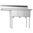 55 in. Three Compartment Stainless Steel Commercial Sink with Drainboard, Bowl Size 12"x 16"x 10 view 3