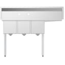 55 in. Three Compartment Stainless Steel Commercial Sink with Drainboard, Bowl Size 12"x 16"x 10 view 5