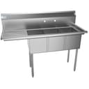 55 in. Three Compartment Stainless Steel Commercial Sink with Drainboard, Bowl Size 12"x 16"x 10 view 6
