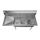 55 in. Three Compartment Stainless Steel Commercial Sink with Drainboard, Bowl Size 12"x 16"x 10 view 7