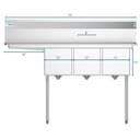 55 in. Three Compartment Stainless Steel Commercial Sink with Drainboard, Bowl Size 12"x 16"x 10 view 9