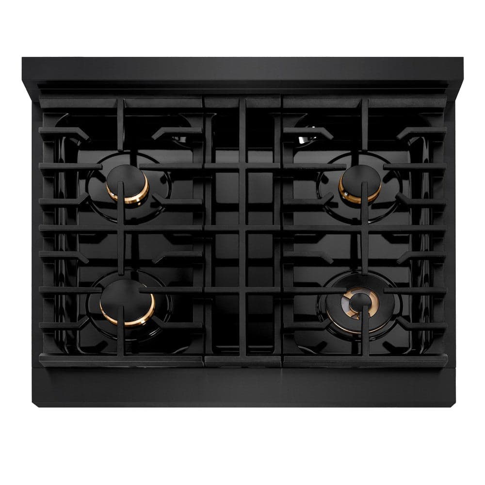 30in. 4.2 cu. ft. Gas Range with Convection Gas Oven in Black Stainless Steel with 4 Brass Burners