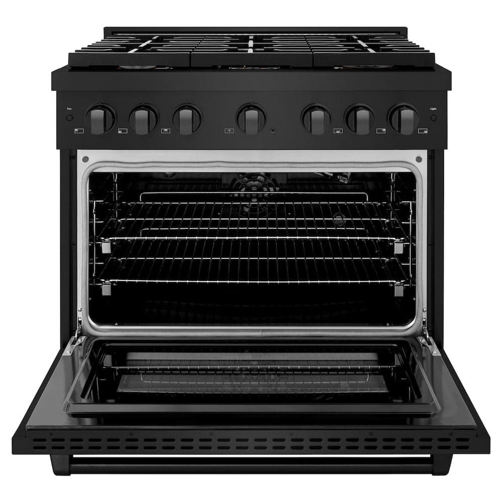 36in. 5.2 cu. ft. Gas Range with Convection Gas Oven in Black Stainless Steel with 6 Brass Burners