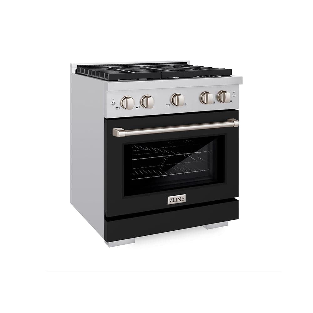 30in. 4.2 cu. ft. 4 Burner Gas Range with Convection Gas Oven in Stainless Steel with Black Matte Door