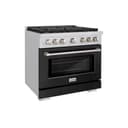 36in. 5.2 cu. ft. 6 Burner Gas Range with Convection Gas Oven in Stainless Steel with Black Matte Door view 1