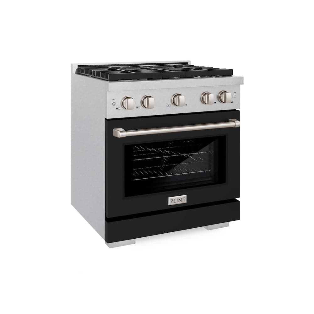 30in. 4.2 cu. ft. 4 Burner Gas Range with Convection Gas Oven in DuraSnow Stainless Steel with Black Matte Door